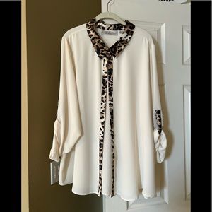 Simonton Says polyester blouse with leopard print collar and button down 3x